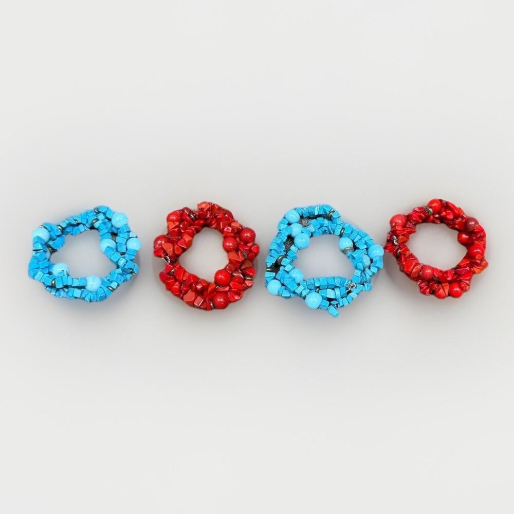 Stone Chip Napkin Rings Set Of 4 Red Blue Turquoise Table Decor Dining